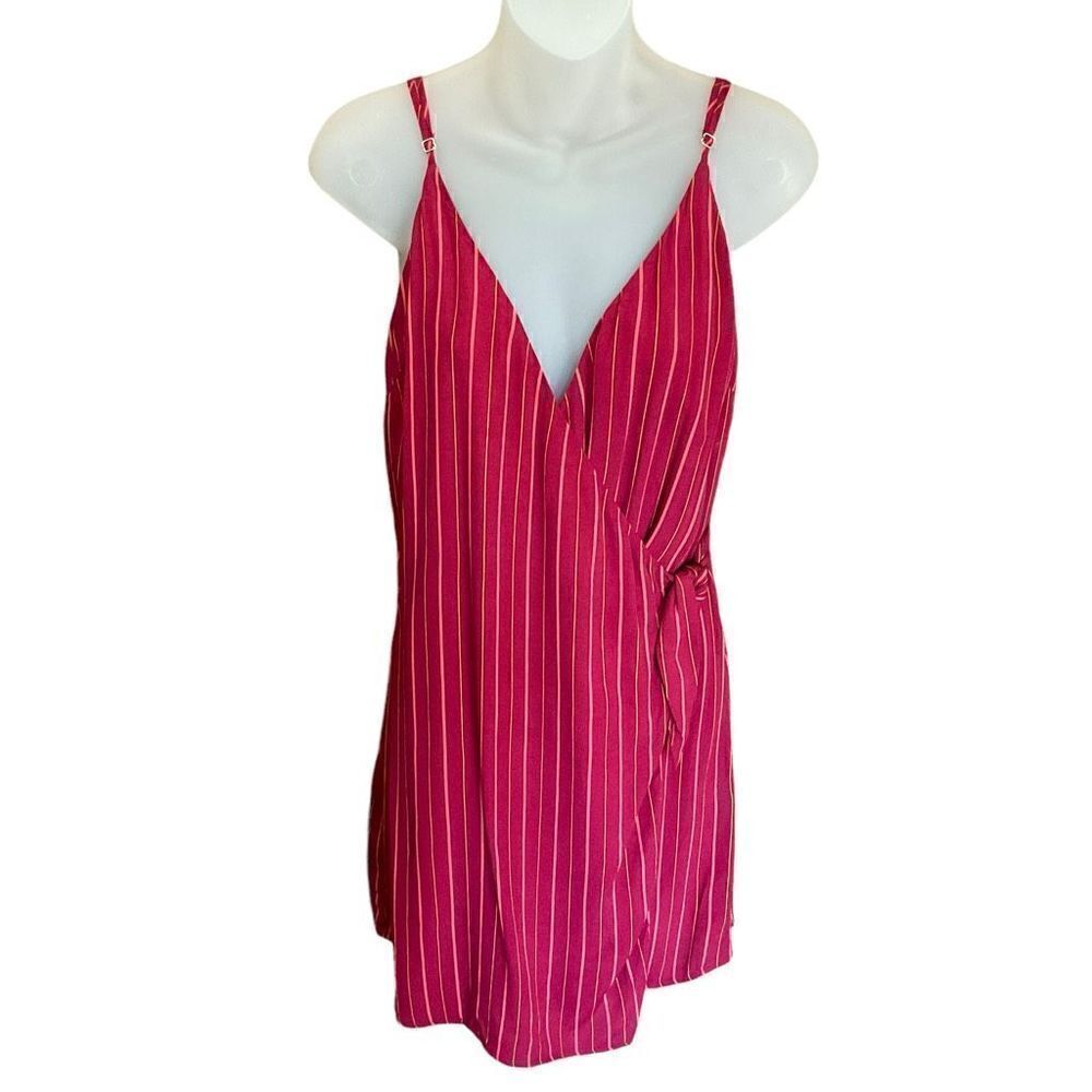Wild Honey Mini Dress Wrap Side Tie Pink Yellow Striped Spaghetti Straps Small